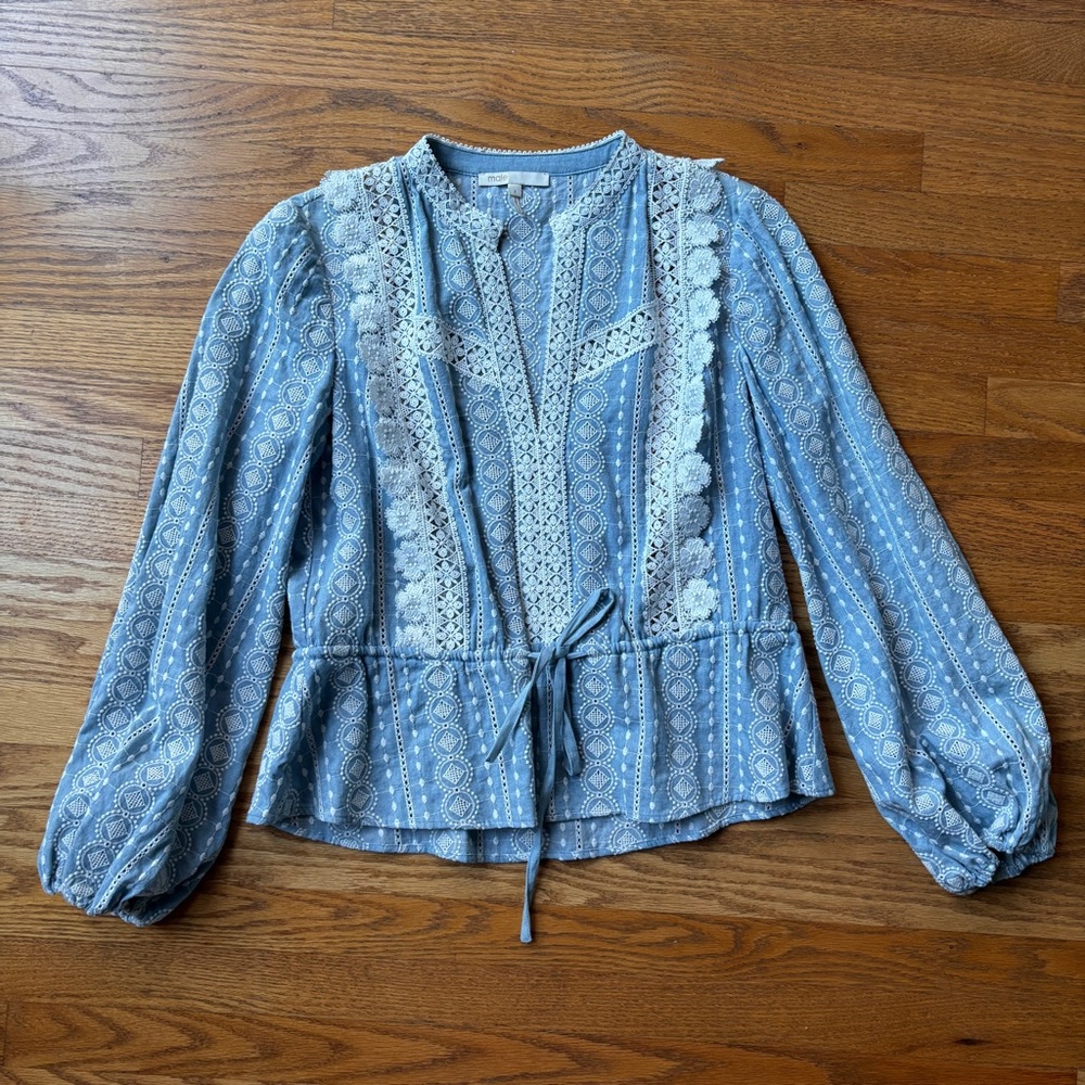 Romantic Blue Lace Trim Blouse